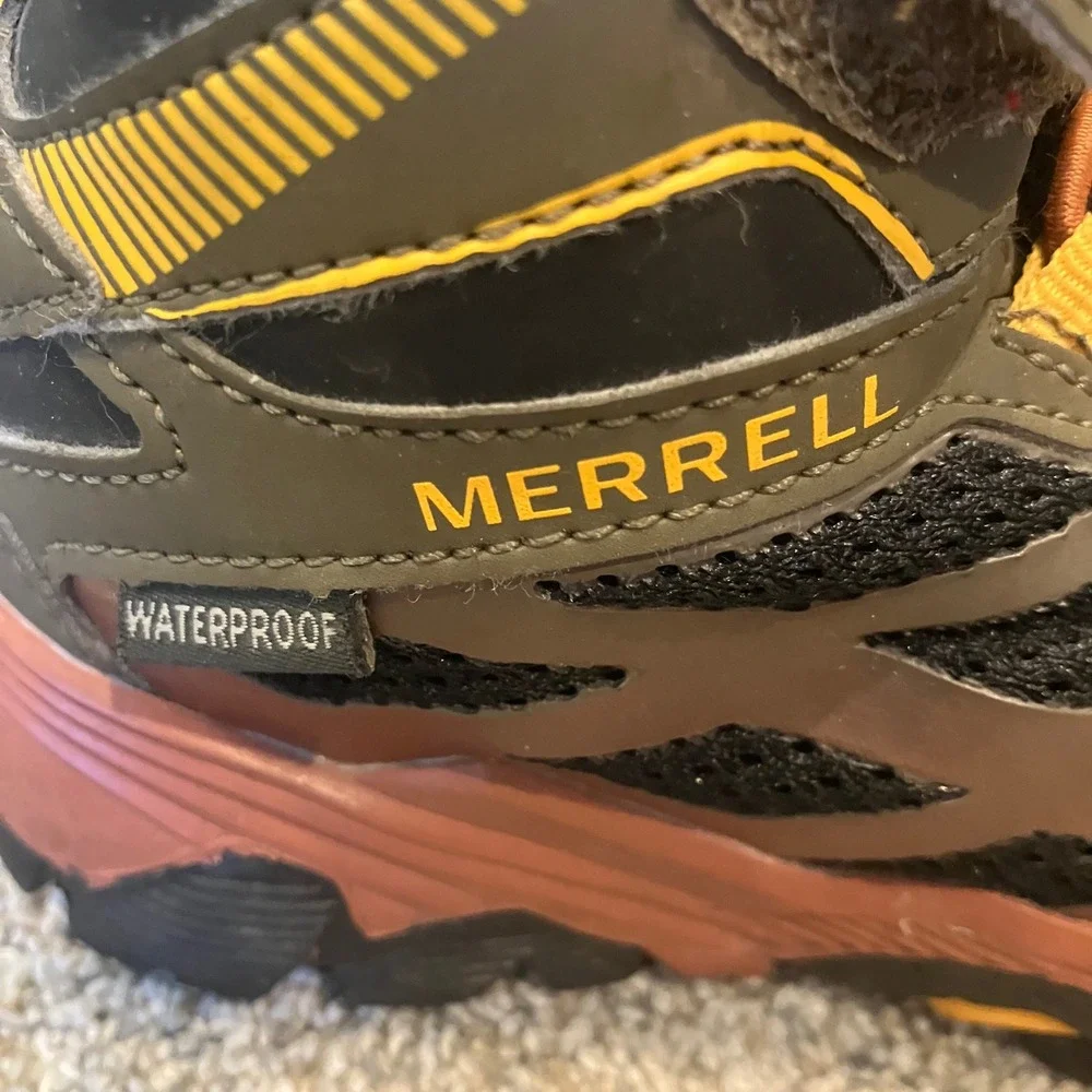 Merrell M-FST Mid A/C Waterproof Kids Hiking Boots Olive Orange MK261289 11M